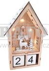 Adventní kalendář dřevěný domeček s LED světýlky 15 x 23 x 8 cm