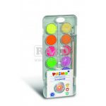 Vodové barvy PRIMO, 8 metal + 4 fluo + štětec