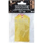 Jmenovky na dárky, zlaté třpytivé, na šňůrku, 4 ks