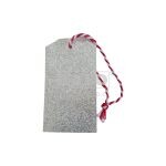 Jmenovky na dárky, stříbrné třpytivé, na šňůrku, 4 ks