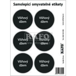 Omyvatelné samolepky na višňový džem, černé, 6 ks, průměr 55 mm