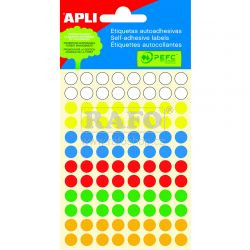 Samolepicí štítky Apli, 288 ks, mix barevných koleček, 8 mm