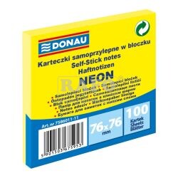 Samolepící bloček Donau 76 x 76 mm, 100l listů, neon žlutá