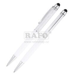 Propiska Puffin, kovová s krystaly, bílá