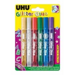 Lepidlo UHU Glitter glue, 6 barev x 10 ml
