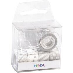 Dekorativní lepící páska mini + odvíječ, 1,2 cm x 3 m, stříbrná, 5 ks