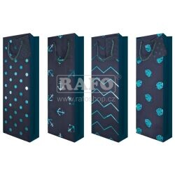 Taška dárková na láhev s modrou ražbou, 12 x 36 x 9 cm