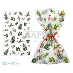 Sáček dárkový vánoční Cesmína a jehličí, 25 x 40 cm