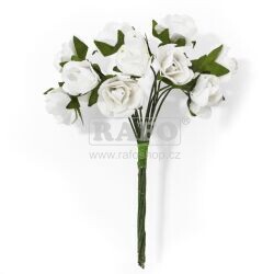 Papírové květiny na drátku Růže bílá, 12 ks
