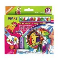 Snímatelné barvy na sklo 1498, 10,5 ml x 10 barev