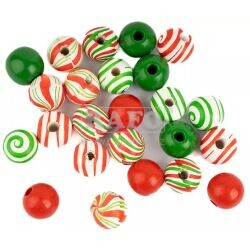 Korálky dřevěné Vánoce, 16 mm, 24 ks