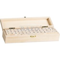Sada razítek v dřevěném boxu - abeceda a číslice, 42 ks