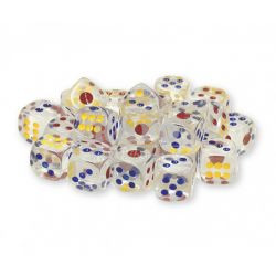 Hrací kostky, 6 ks, 15 mm, průhledné