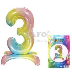 Balónek fóliový číslo 3, duhový stojící, 80 cm