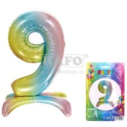 Balónek fóliový číslo 9, duhový stojící, 80 cm