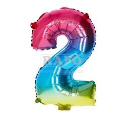 Balónek číslo 2, duhový, 40 cm