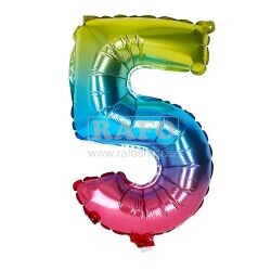 Balónek číslo 5, duhový, 40 cm
