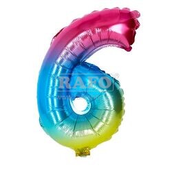 Balónek číslo 6, duhový, 40 cm