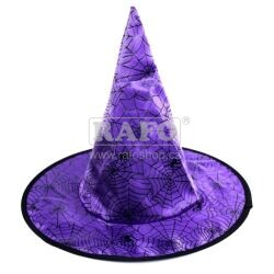Klobouk čarodějnický, dětský, fialový s pavučinou