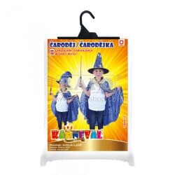 Čarodějnický plášť + klobouk, modrý s hvězdami