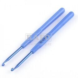 Háček na háčkování, 140 x 9 x 7,5 mm, průměr 3,5 cm, modrý