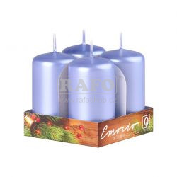 Svíčka válec metalicky ledově modrá, 4 ks