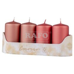 Svíčka válec saténová vínová + měděná, 4 ks