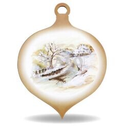 Dřevěná dekorace baňka, Krajina 11 x 15 cm