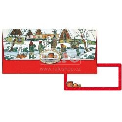 Obálka na peníze vánoční - Josef Lada, červená