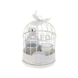 Dárková sada ptačí klec bílá, vonná svíčka + diffuser