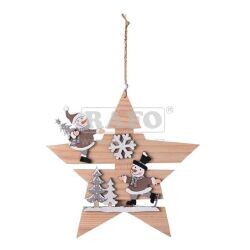 Závěsná vánoční dekorace hvězda se sněhuláky, 30 x 30 cm