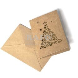 Obálka KRAFT 70 x 100 mm + přání vánoční stromek, 5 + 5 ks