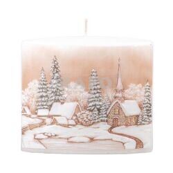 Svíčka Zasněžená vesnice, bílá, 10 x 11 x 5 cm