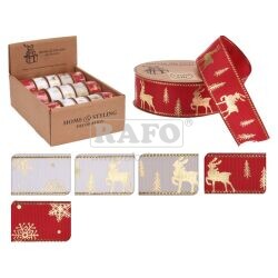 Vánoční stuha se zlatým potiskem, 2,5 x 270 cm