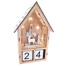 Adventní kalendář dřevěný domeček s LED světýlky 15 x 23 x 8 cm