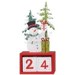 Adventní kalendář dřevěný, Sněhulák s dárečky, 15 x 7 cm