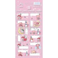 Samolepky - jmenovky vánoční na dárky, Kočičky, růžové, 12 ks