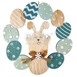 Věnec dřevěný z vajíček se zajícem, 22 cm