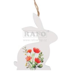 Dřevěný zajíc na zavěšení, s květinovým potiskem, 12 cm