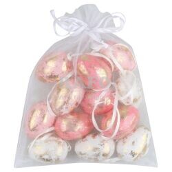 Vajíčka se zlatým zdobením 4 cm, v organzovém pytlíku, 12 ks