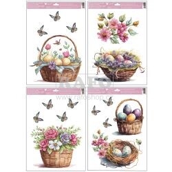 Velikonoční okenní fólie košík s glitry, 30 x 33,5 cm, mix 4 motivů