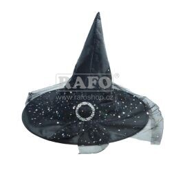 Klobouk čarodějnický se stříbrnou sponou, černý