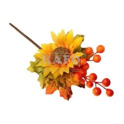 Dekorativní podzimní větvička se slunečnicí, 24 cm