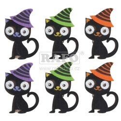 Čarodějnické kočky z filcu na kolíčku 5 cm, 6 ks