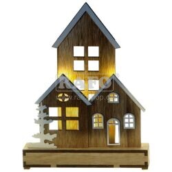 Dřevená dekorace osvětlené domky, 20 x 25 x 5 cm