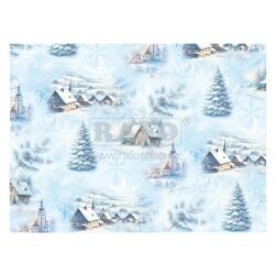 Dárkový balící papír vánoční Zasněžená vesnice, 100 x 70 cm