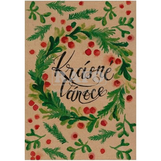 Přání BeBechy A6, kraft - Krásné Vánoce