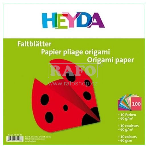 Papír na origami 60 g, 10 barev, 100 ks, 15 x 15 cm