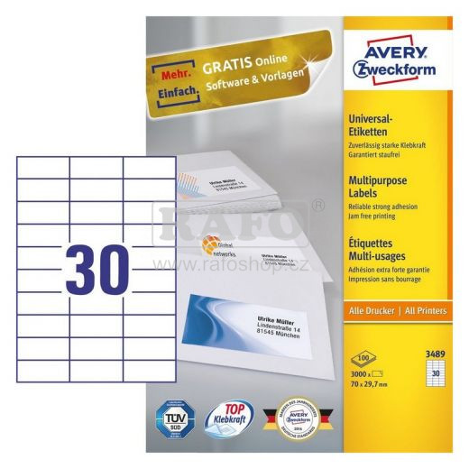 Samolepicí štítky Zweckform, 3489, 70x29.7mm, 100 archů A4