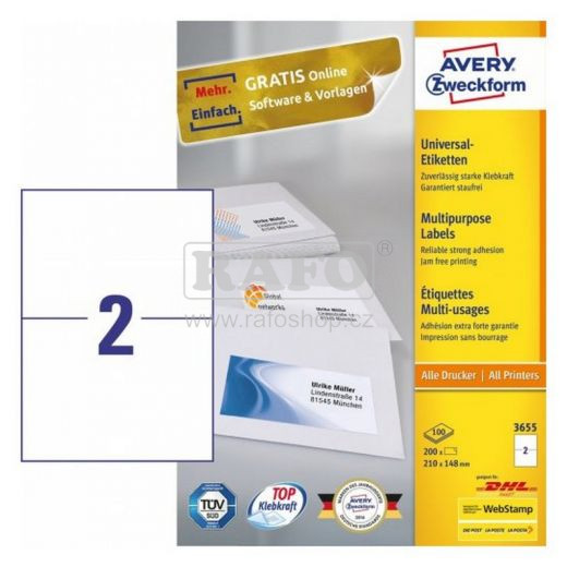 Samolepící štítky Zweckform, 3655, 210x148mm, 100 archů A4